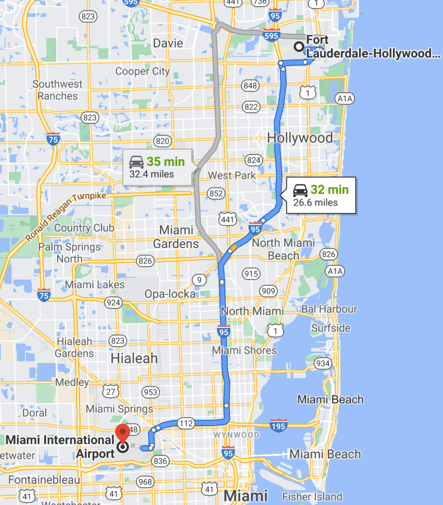 distance between fort lauderdale airport and miami airport